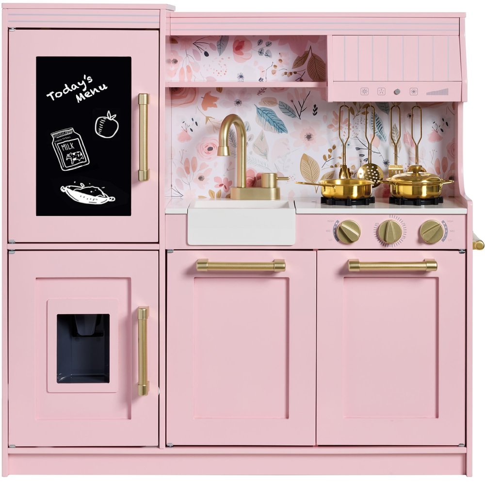 Best Choice Products Pretend Play Kitchen for Kids, Interactive Wooden Toddler Playset, Framed Chalkboard, Toy Storage, 11 Accessories Pink