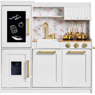 Best Choice Products Pretend Play Kitchen for Kids, Interactive Wooden Toddler Playset, Framed Chalkboard, Toy Storage, 11 Accessories  White