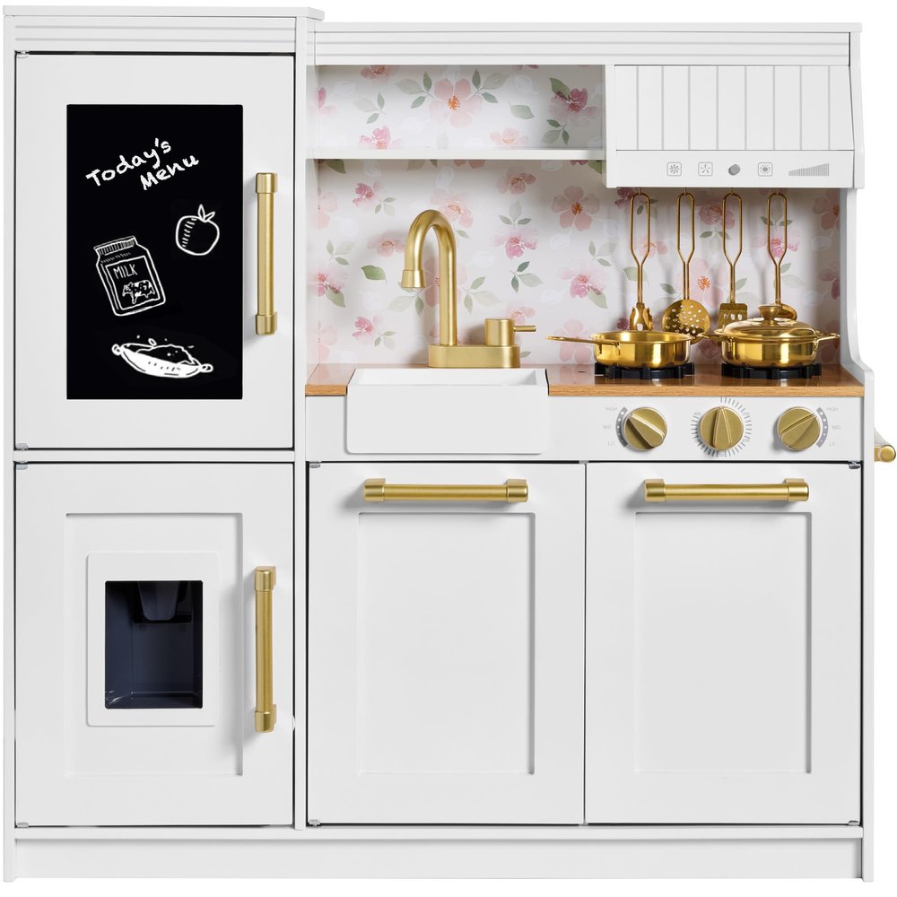 Best Choice Products Pretend Play Kitchen for Kids, Interactive Wooden Toddler Playset, Framed Chalkboard, Toy Storage, 11 Accessories White