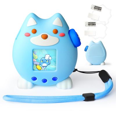 Silicone Case for Tamagotchi Paradise Accessories - 2Pcs Screen Protector with Soft Stand Up Cover Carrying Lanyard and Knob Cover for Tamagotchi Paradise Sleeve Toy (Blue)