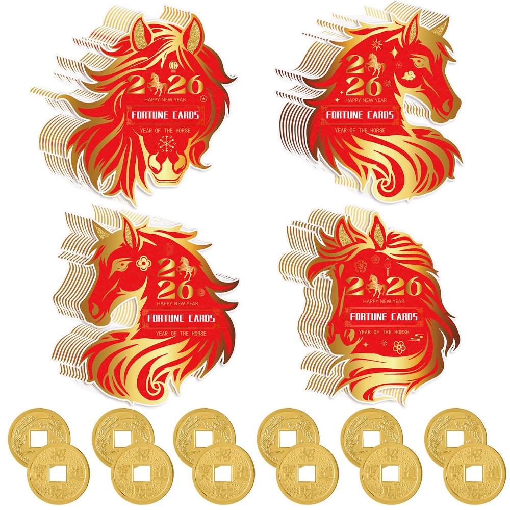 Civaner Chinese New Year 2026 Scratch Off Cards Year of The Horse Scratch Fortune Cards and Ancient Chinese Coins Good Luck Coins for Spring Festival Party Supplies(120 Pcs,Horse)