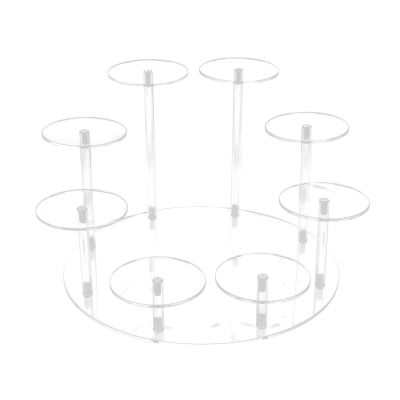 Acrylic Cupcake Stands, Stable Round Anime Figure Doll Platter Display Stand, Multi Layer Cupcake Holder with 8 Small Discs and 8 Acrylic Rods, for Wedding Birthday Party Decoratio (Transparent)