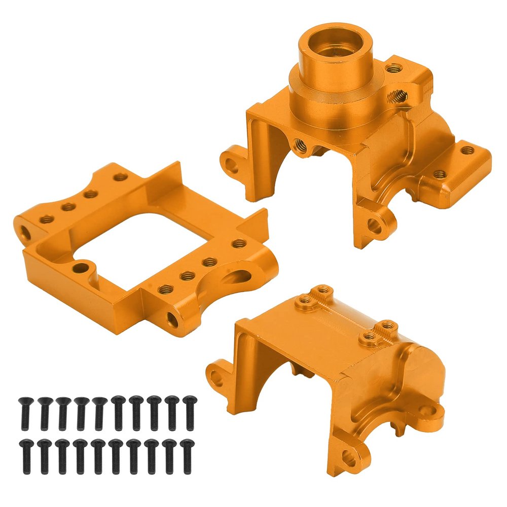 Aluminum Alloy Gearbox for HSP 94122/94177/94188, RC Metal Gearbox, Durable Front and Rear Gear Box with 15 Screws, Upgrade Part for 1/10 HSP Remote Control Car and Gasoline Vehicl (Gold)
