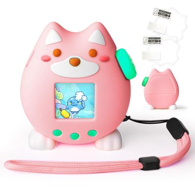 Silicone Case for Tamagotchi Paradise Accessories - 2Pcs Screen Protector with Soft Stand Up Cover Carrying Lanyard and Knob Cover for Tamagotchi Paradise Sleeve Toy (Pink)