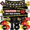 18th Birthday Decorations for Boys Girls, Caution Logos Happy 18th Birthday Party Decorations, 18th Birthday Banner, Foil Balloons 18, Backdrop, Balloons, Hanging Swirls, Birthday Cards Set 45pcs view 1