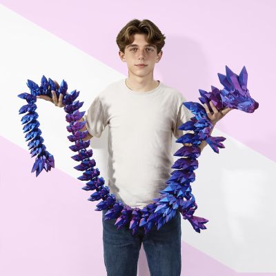 Meet Gladness 793D Printed Dragon Large 3D Dragon-Bigger Fidget Toy Gift for Kids, Boys, Girls & Adults,Cool Giant Crystal 3-D Printed Animals Desk DecorEaster Basket EssentialsRed Blue