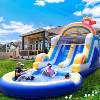 24FT(L) Commercial Grade Water Slide for Adults, (Double Slides) (Heavy Duty Full PVC) (Big Water Pool), (1100w UL Blower), Inflatable Waterslide for Backyard, Outdoor Blow up Park