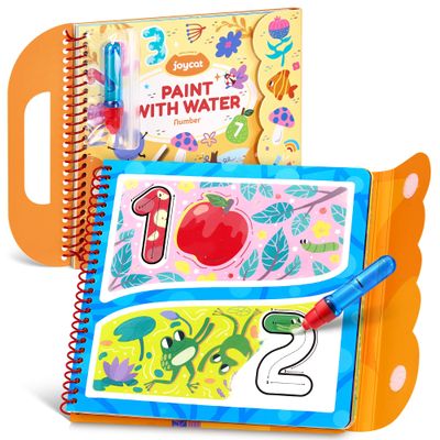 JoyCat Reusable Water Coloring Book for Toddlers 3-5, 14 Pages Number Tracing Magic Water Drawing Book, Mess-Free Preschool Learning Toys, Educational Gift for Boys Girls
