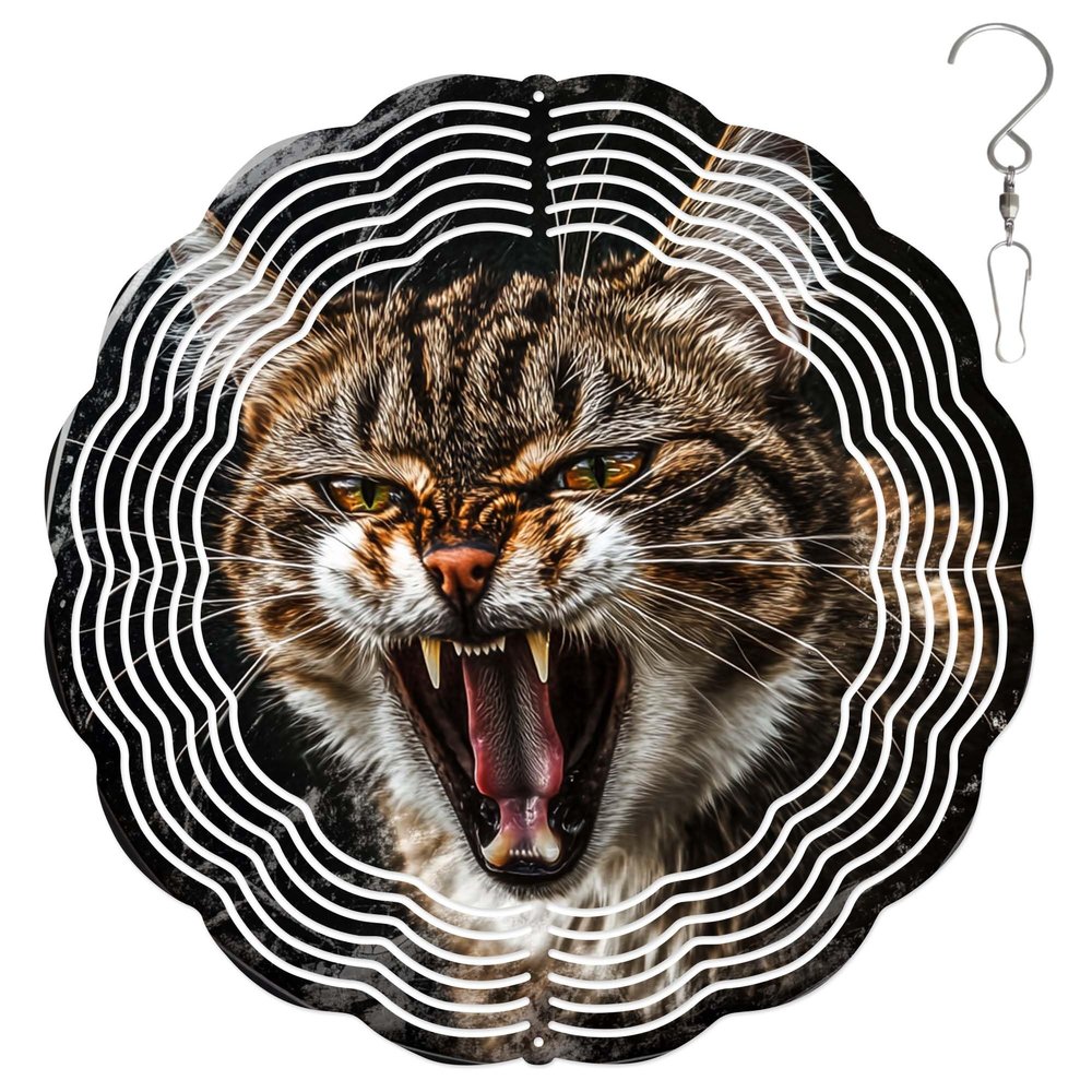 10-Inch Metal Wind Spinner Tabby Cat 3D Pet Wind Spinner, Unique Metal Hanging Kinetic Wind Sculpture Ornament Gifts for Women Yard Art Garden Patio Lawn Indoor Outdoor Decor