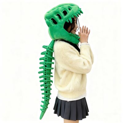 3D Plush Dinosaur Skeleton Costume,Green Dinosaur T-Rex Helmet Costume with Spine Extension,Dino Lover Gift Idea (46.4")