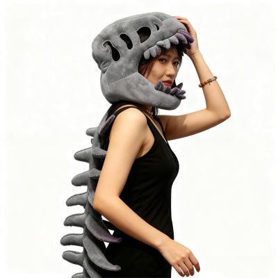 3D Plush Dinosaur Costume,Funny Dinosaur Skeleton T-Rex Helmet Costume Spine Extension,Holiday Dino Gift Idea (Grey,45")
