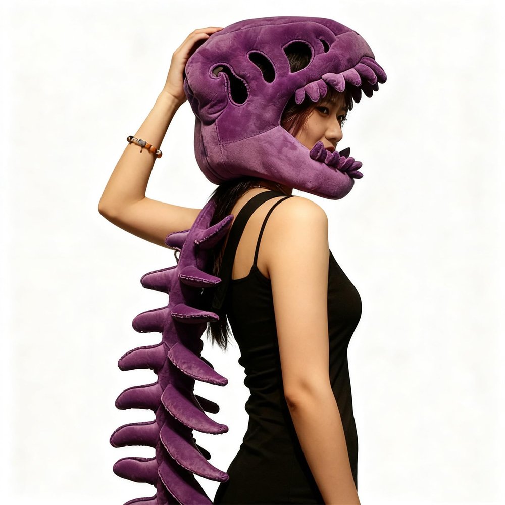 3D Plush Dinosaur Costume,Funny Dinosaur Skeleton T-Rex Helmet Costume Spine Extension,Holiday Dino Gift Idea (Purple,45")