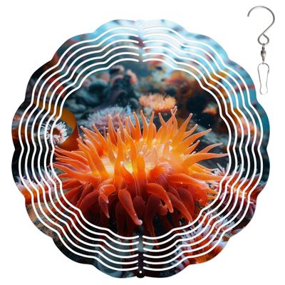 10-Inch Metal Wind Spinner Orange Sea Anemone 3D Marine Life Wind Spinner, Unique Metal Hanging Kinetic Wind Sculpture Ornament Gifts for Women Yard Art Garden Patio Lawn Indoor Outdoor Decor