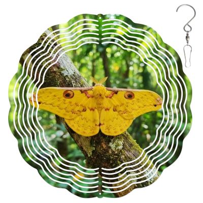 10-Inch Metal Wind Spinner Yellow Moth 3D Insect Wind Spinner, Unique Metal Hanging Kinetic Wind Sculpture Ornament Gifts for Women Yard Art Garden Patio Lawn Indoor Outdoor Decor