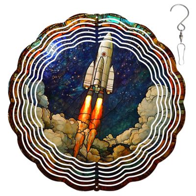 10-Inch Metal Wind Spinner Rocket Launching Upward 3D Landscape Wind Spinner, Unique Metal Hanging Kinetic Wind Sculpture Ornament Yard Art Garden Patio Lawn Indoor Outdoor Decor (1)