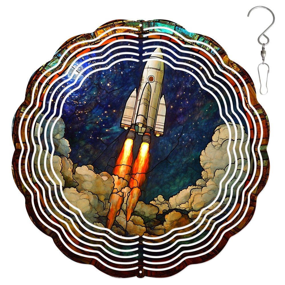 10-Inch Metal Wind Spinner Rocket Launching Upward 3D Landscape Wind Spinner, Unique Metal Hanging Kinetic Wind Sculpture Ornament Yard Art Garden Patio Lawn Indoor Outdoor Decor (1)