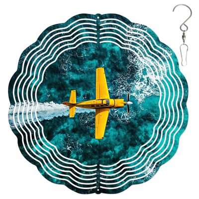 10-Inch Metal Wind Spinner Propeller Plane Upon Ocean 3D Landscape Wind Spinner, Unique Metal Hanging Kinetic Wind Sculpture Ornament Yard Art Garden Patio Lawn Indoor Outdoor Decor (1)