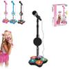 Karaoke Machine Toy with Light, Kids Karaoke Microphone with Stand, Adjustable Stand, Built-in Music, Colorful Lights, and Echo Effects, Birthday for Girls Boys (Black) view 1