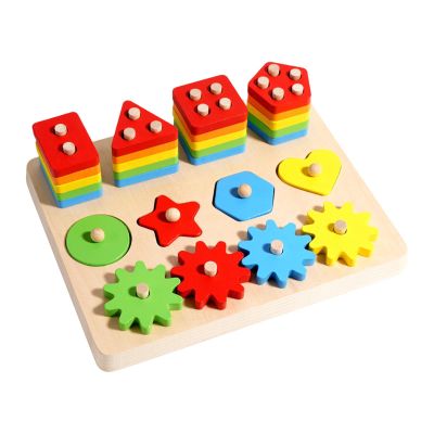 DYNWAVE Wooden Sorting Stacking Toy Learning Activities,Sturdy,Educational,Shape Sorter Toy for Children 1-3 Year Old, 3 in 1