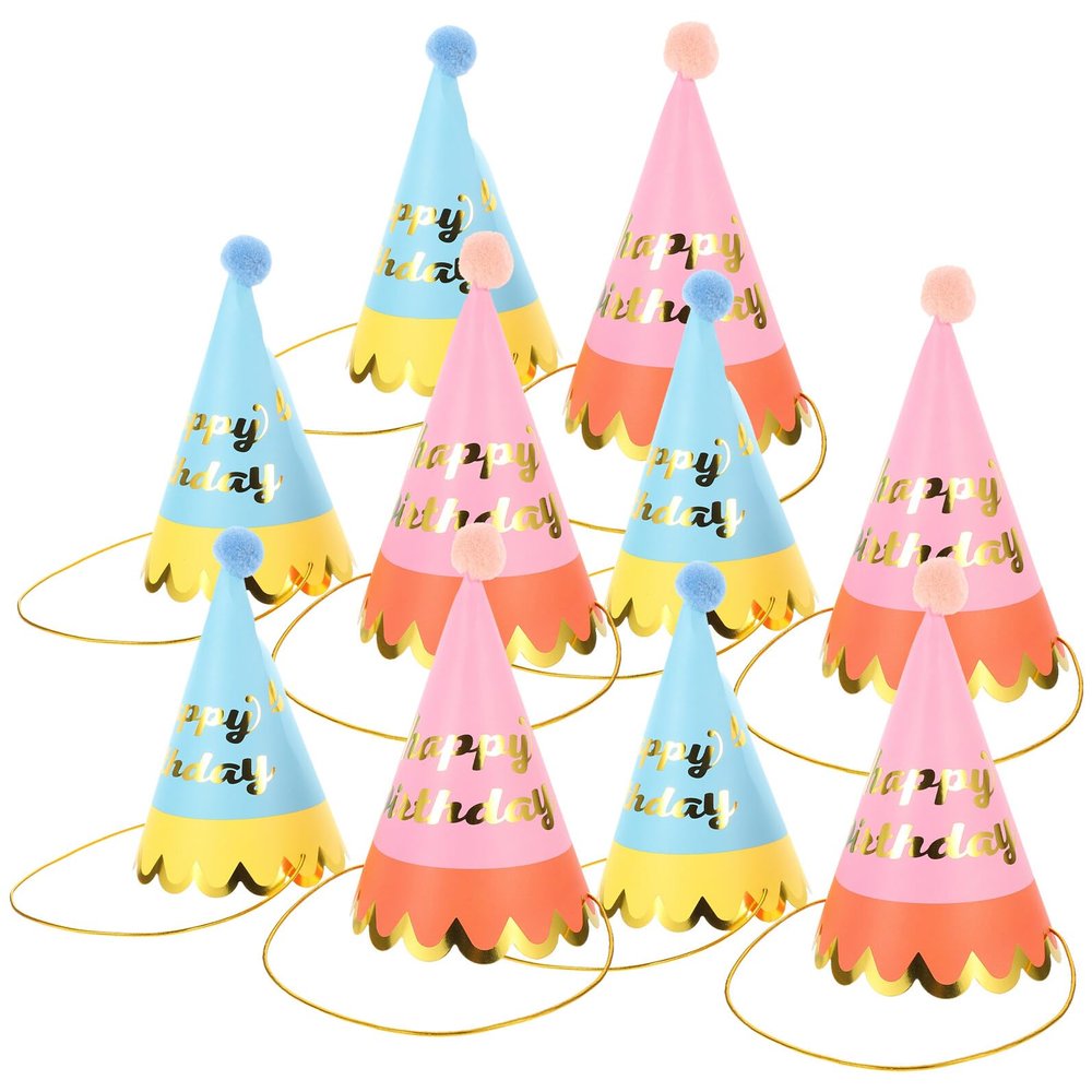 BCOATH 10pcs Birthday Cone Hats Party Headwear with Ball Top Lightweight Paper Caps for Boys Festival Supplies Fun Celebration Decorations