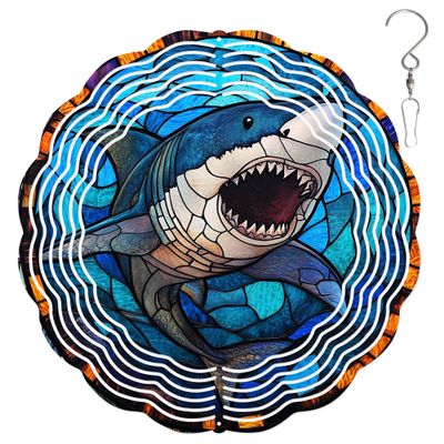 10-Inch Metal Wind Spinner Great White Shark 3D Marine Life Wind Spinner, Unique Metal Hanging Kinetic Wind Sculpture Ornament Gifts for Women Yard Art Garden Patio Lawn Indoor Outdoor Decor (2)