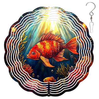 10-Inch Metal Wind Spinner Marine Fish 3D Marine Life Wind Spinner, Unique Metal Hanging Kinetic Wind Sculpture Ornament Gifts for Women Yard Art Garden Patio Lawn Indoor Outdoor Decor