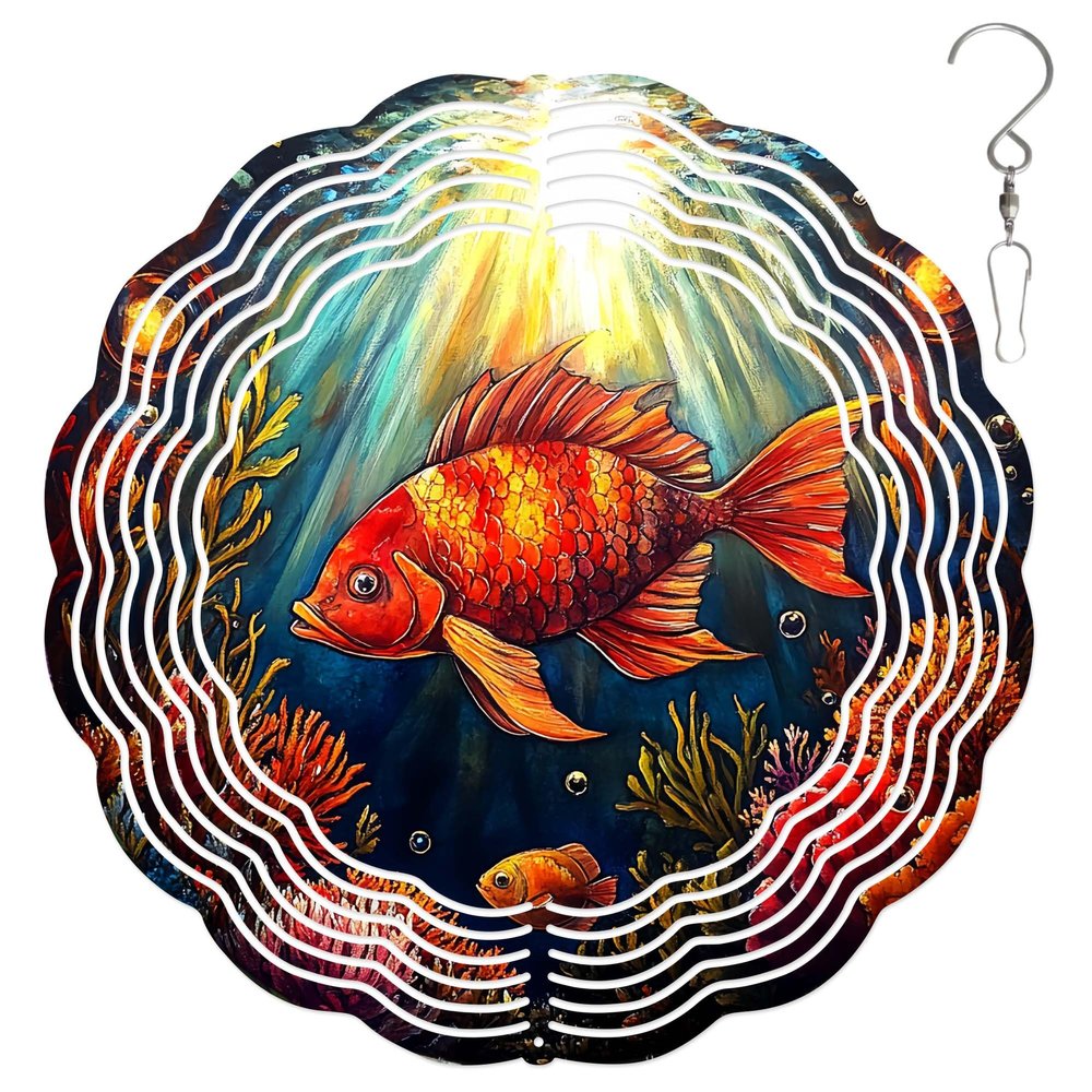10-Inch Metal Wind Spinner Marine Fish 3D Marine Life Wind Spinner, Unique Metal Hanging Kinetic Wind Sculpture Ornament Gifts for Women Yard Art Garden Patio Lawn Indoor Outdoor Decor