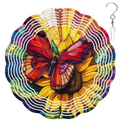10-Inch Metal Wind Spinner Butterfly on Sunflowers 3D Insect Wind Spinner, Unique Metal Hanging Kinetic Wind Sculpture Ornament Gifts for Women Yard Art Garden Patio Lawn Indoor Outdoor Decor