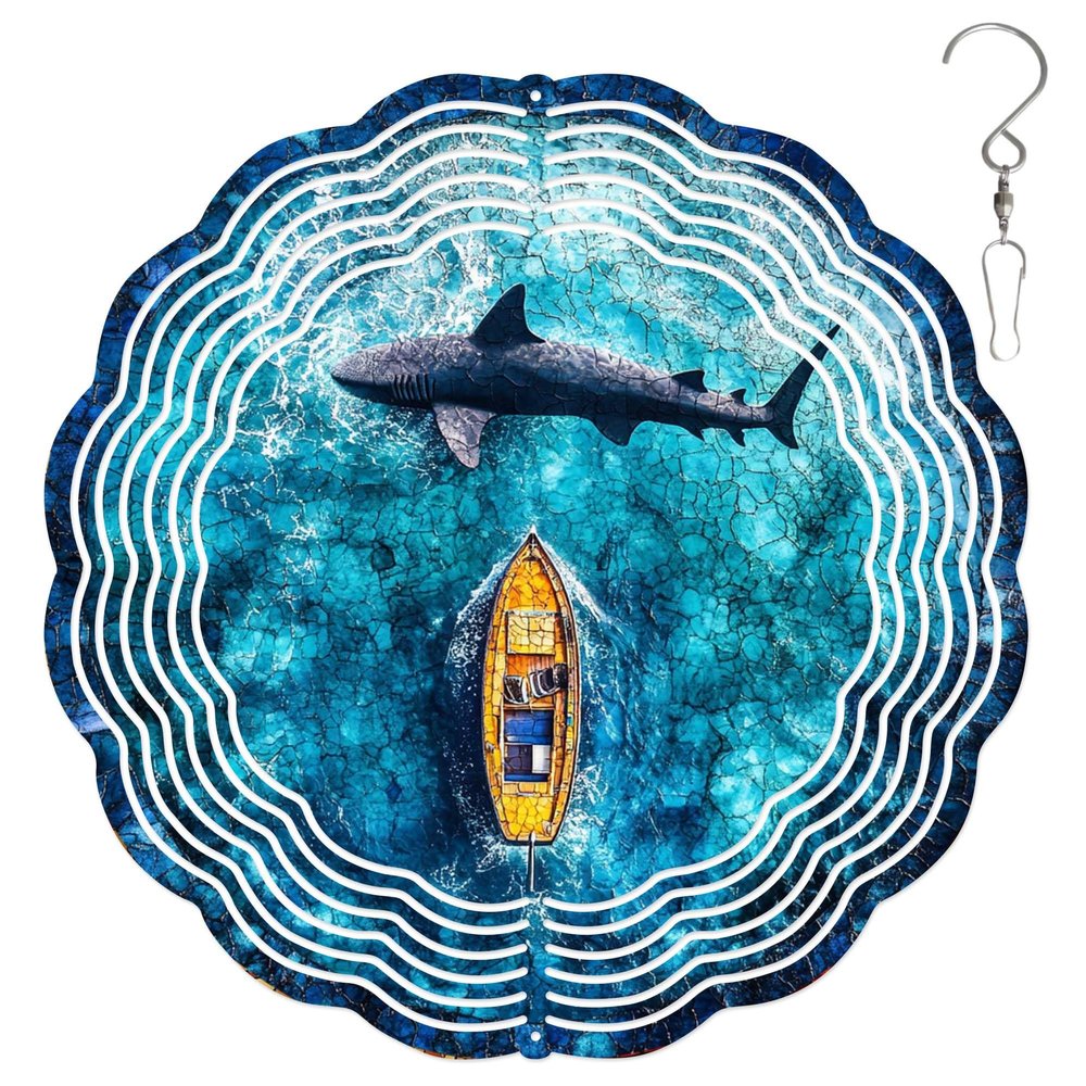 10-Inch Metal Wind Spinner Shark and Boat 3D Marine Life Wind Spinner, Unique Metal Hanging Kinetic Wind Sculpture Ornament Gifts for Women Yard Art Garden Patio Lawn Indoor Outdoor Decor (2)
