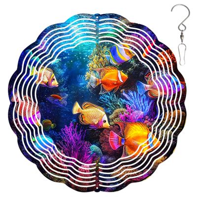 10-Inch Metal Wind Spinner Tropical Fish 3D Marine Life Wind Spinner, Unique Metal Hanging Kinetic Wind Sculpture Ornament Gifts for Women Yard Art Garden Patio Lawn Indoor Outdoor Decor