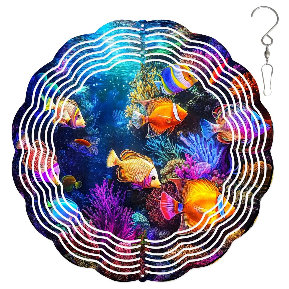 10-Inch Metal Wind Spinner Tropical Fish 3D Marine Life Wind Spinner, Unique Metal Hanging Kinetic Wind Sculpture Ornament Gifts for Women Yard Art Garden Patio Lawn Indoor Outdoor Decor