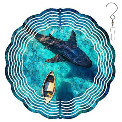 10-Inch Metal Wind Spinner Shark and Boat 3D Marine Life Wind Spinner, Unique Metal Hanging Kinetic Wind Sculpture Ornament Gifts for Women Yard Art Garden Patio Lawn Indoor Outdoor Decor (1)