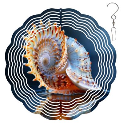 10-Inch Metal Wind Spinner Seashell on Water 3D Marine Life Wind Spinner, Unique Metal Hanging Kinetic Wind Sculpture Ornament Gifts for Women Yard Art Garden Patio Lawn Indoor Outdoor Decor (1)