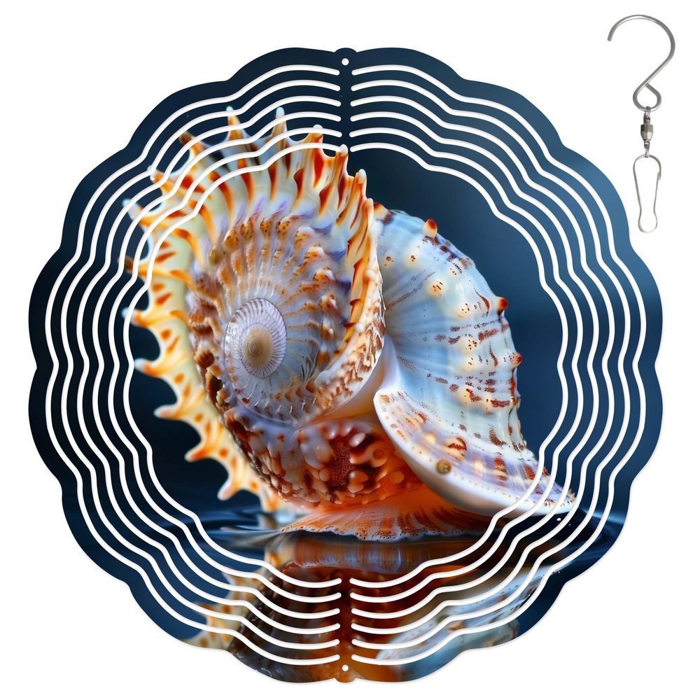 10-Inch Metal Wind Spinner Seashell on Water 3D Marine Life Wind Spinner, Unique Metal Hanging Kinetic Wind Sculpture Ornament Gifts for Women Yard Art Garden Patio Lawn Indoor Outdoor Decor (1)