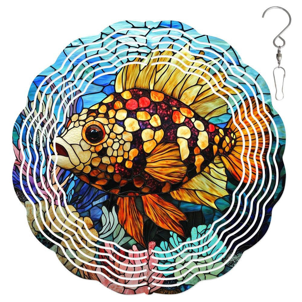 10-Inch Metal Wind Spinner Groupers Fish 3D Marine Life Wind Spinner, Unique Metal Hanging Kinetic Wind Sculpture Ornament Gifts for Women Yard Art Garden Patio Lawn Indoor Outdoor Decor