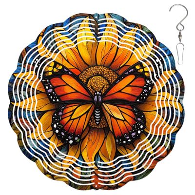 10-Inch Metal Wind Spinner Monarch Butterfly 3D Insect Wind Spinner, Unique Metal Hanging Kinetic Wind Sculpture Ornament Gifts for Women Yard Art Garden Patio Lawn Indoor Outdoor Decor