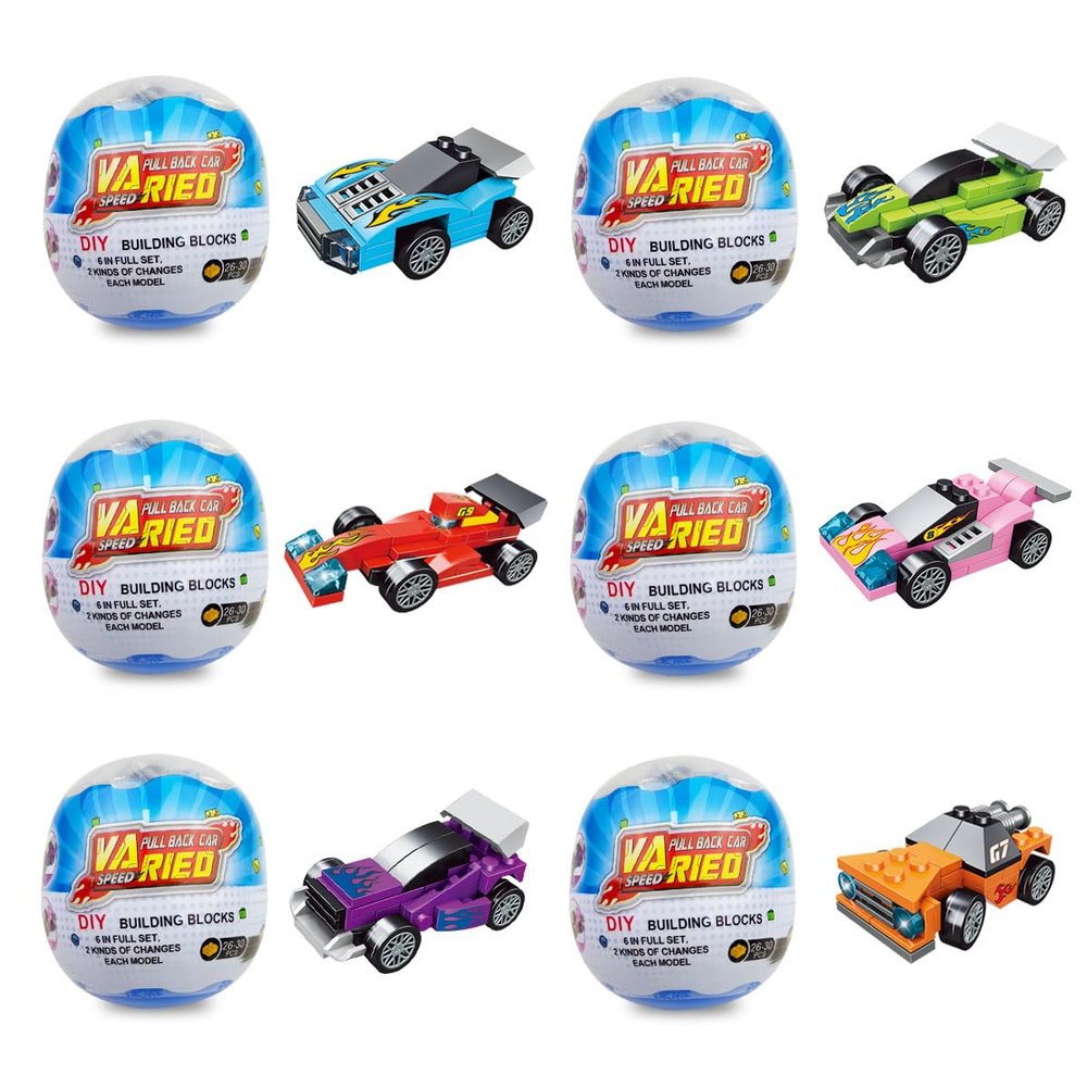 Anditoy 6 Pack Prefilled Easter Eggs with Racing Cars Building Blocks Toys Inside for Kids Boys Girls Teens Easter Basket Stuffers Gifts