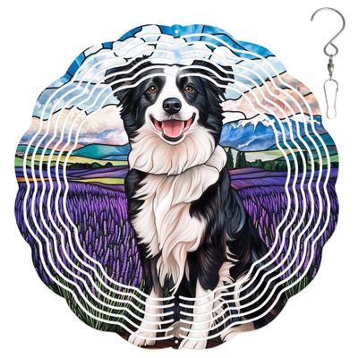 10-Inch Metal Wind Spinner Border Collie in Lavender Field 3D Dog Wind Spinner, Unique Metal Hanging Kinetic Wind Sculpture Ornament Yard Art Garden Patio Lawn Indoor Outdoor Decor (2)