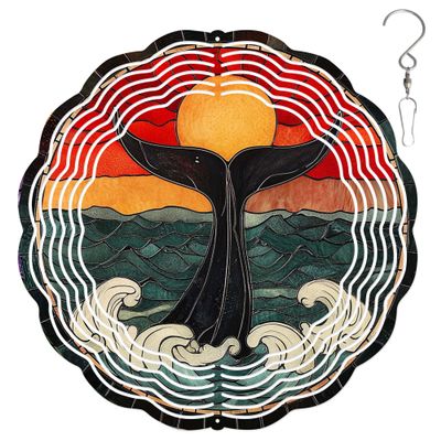 10-Inch Metal Wind Spinner Whale's Tail in Sunset 3D Marine Life Wind Spinner, Unique Metal Hanging Kinetic Wind Sculpture Ornament Gifts for Women Yard Art Garden Patio Lawn Indoor Outdoor Decor (1)