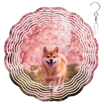 10-Inch Metal Wind Spinner Shiba Inu in Cherry Blossom Grove 3D Dog Wind Spinner, Unique Metal Hanging Kinetic Wind Sculpture Ornament Yard Art Garden Patio Lawn Indoor Outdoor Decor (1)