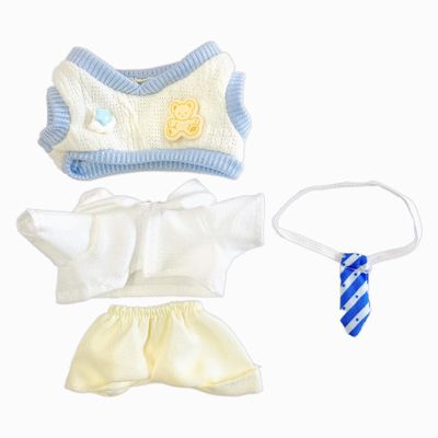 3.9 inches (10 cm) Plush Shirt, Vest, Necktie, & Pants Set, Blue x Cream, Sewing Clothes, Kigurumi, Accessories, Geek Seeking Doll, Mascot, Kpopdoll Costume