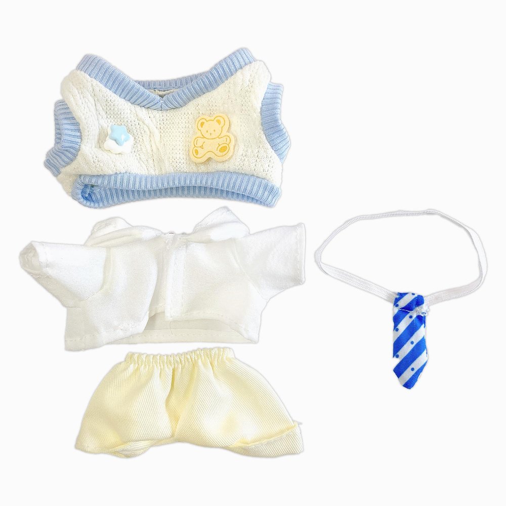 3.9 inches (10 cm) Plush Shirt, Vest, Necktie, & Pants Set, Blue x Cream, Sewing Clothes, Kigurumi, Accessories, Geek Seeking Doll, Mascot, Kpopdoll Costume