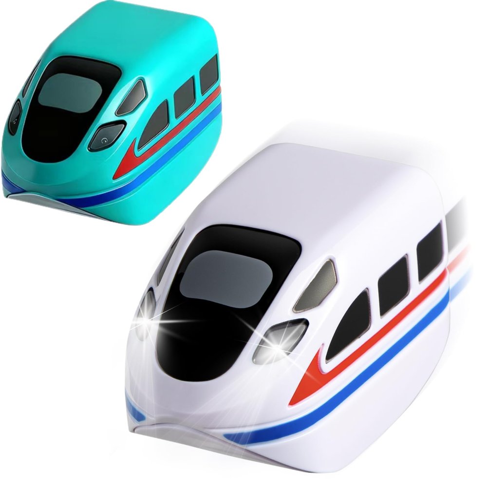 Electric Train Set Replacement Cars, 2-Pack USB Rechargeable Add-On Train Cars (White & Green), for Use with Tracks Only, Tracks & Cable Not Included