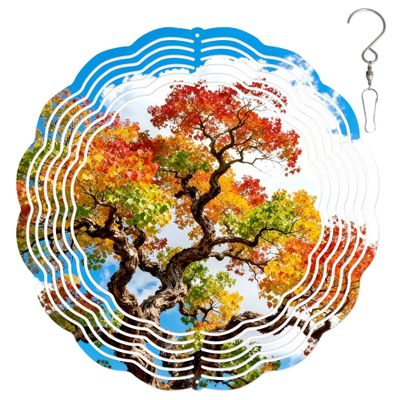 10-Inch Metal Wind Spinner Autumn Tree 3D Landscape Wind Spinner, Unique Metal Hanging Kinetic Wind Sculpture Ornament Yard Art Garden Patio Lawn Indoor Outdoor Decor
