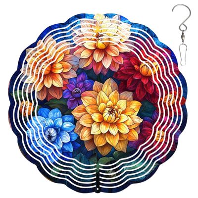 10-Inch Metal Wind Spinner Vibrant Dahlias 3D Floral Wind Spinner, Unique Metal Hanging Kinetic Wind Sculpture Ornament Gifts for Women Yard Art Garden Patio Lawn Indoor Outdoor Decor