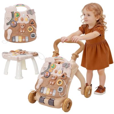 3 in 1 Baby Push Walker and Activity Center, Learning to Walk, Sit to Stand, Early Learning Push Toys with Music Piano for Infant 12 Months, Walking Toys Gift for Toddler Toddlers