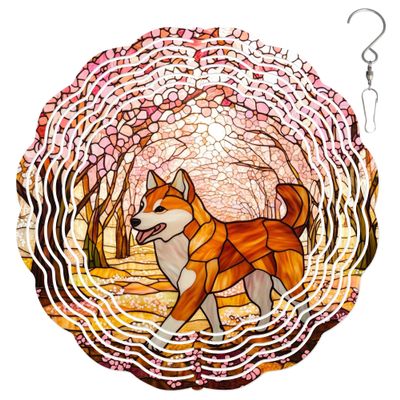 10-Inch Metal Wind Spinner Shiba Inu in Cherry Blossom Grove 3D Dog Wind Spinner, Unique Metal Hanging Kinetic Wind Sculpture Ornament Yard Art Garden Patio Lawn Indoor Outdoor Decor (2)