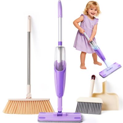 Kids Cleaning Toy Set,Purple Mini Spray Mop Montessori Toys Pretend Play Cleaning Tool for Toddlers with Spray Mop & Kids Broom Dustpan Set Cleaning Toys Gift for Toddlers Girls Boys Age 3+