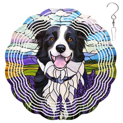 10-Inch Metal Wind Spinner Border Collie in Lavender Field 3D Dog Wind Spinner, Unique Metal Hanging Kinetic Wind Sculpture Ornament Yard Art Garden Patio Lawn Indoor Outdoor Decor (1)