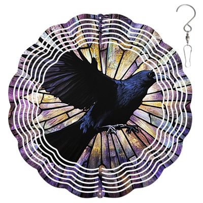 10-Inch Metal Wind Spinner Black Crow 3D Bird Wind Spinner, Unique Metal Hanging Kinetic Wind Sculpture Ornament Gifts for Women Yard Art Garden Patio Lawn Indoor Outdoor Decor